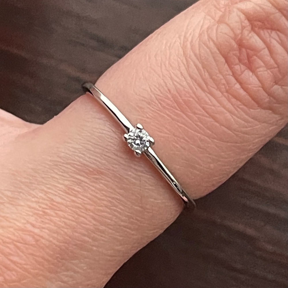 Dainty Thin Silver Crystal Ring